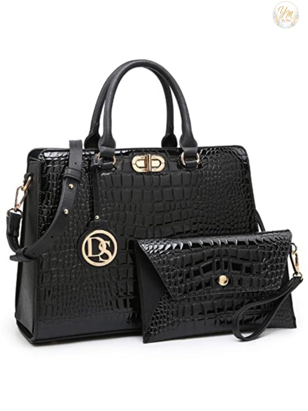 Vegan Leather Satchel Tote with Matching Clutch